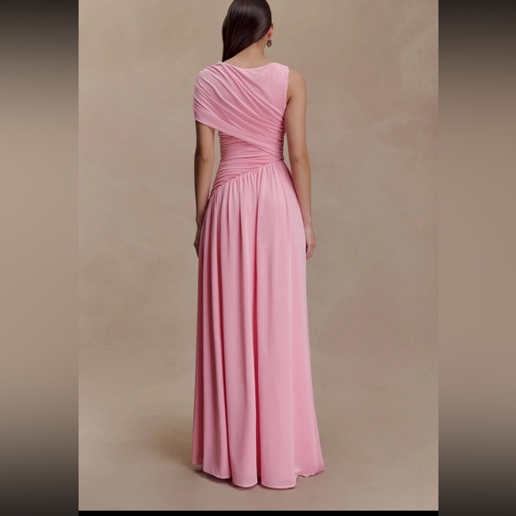 Meshki Ayeshya Slinky Asymmetric Maxi Dress Candy Pink - Picture 2 of 4